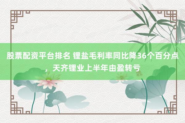 股票配资平台排名 锂盐毛利率同比降36个百分点，天齐锂业上半年由盈转亏