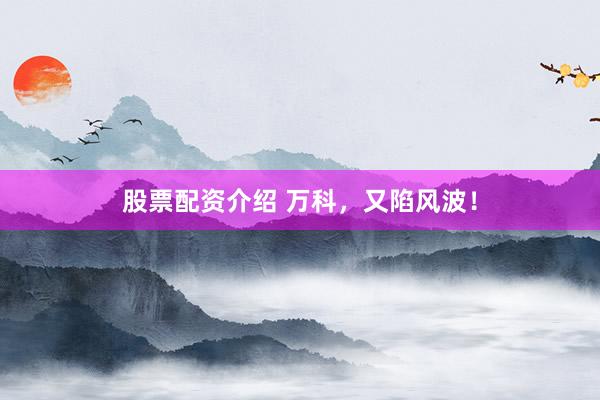 股票配资介绍 万科，又陷风波！