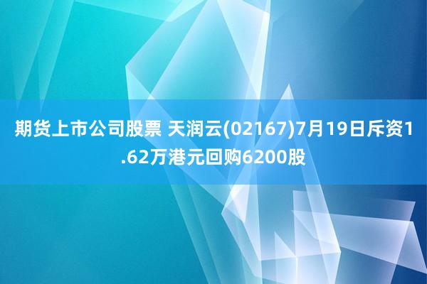 期货上市公司股票 天润云(02167)7月19日斥资1.62万港元回购6200股