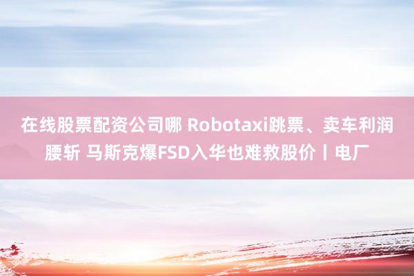 在线股票配资公司哪 Robotaxi跳票、卖车利润腰斩 马斯克爆FSD入华也难救股价丨电厂